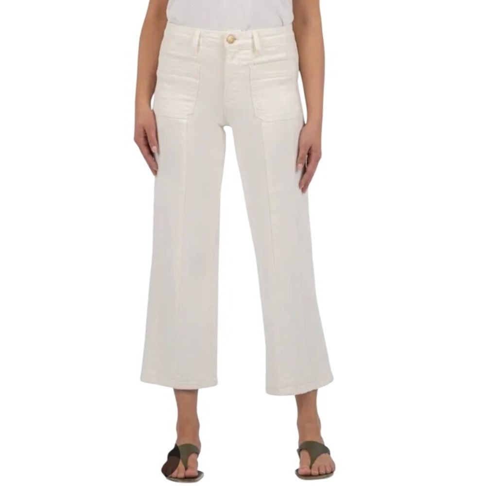 KUT from the Kloth Pants Cream Women 14 Wide Leg Cropped High Rise Patch Pocket